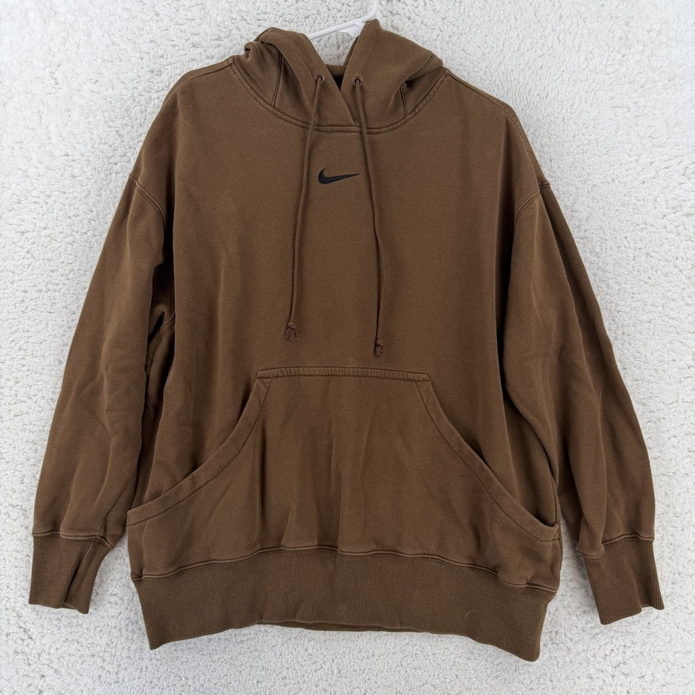 Nike Hoodie Womens Medium Brown Oversized Fleece Swoosh Center Logo DQ5860-259